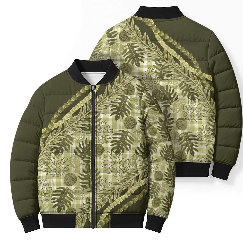 Hawaii Breadfruit Palaka Bomber Puffer Jacket Omaomao Maile Lei LT9 - Polynesian Pride