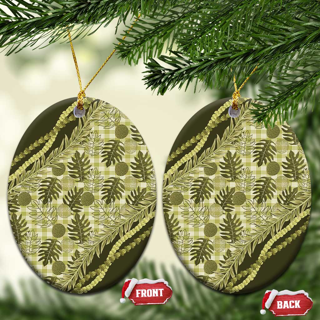 Hawaii Breadfruit Palaka Ceramic Ornament Omaomao Maile Lei - Polynesian Pride