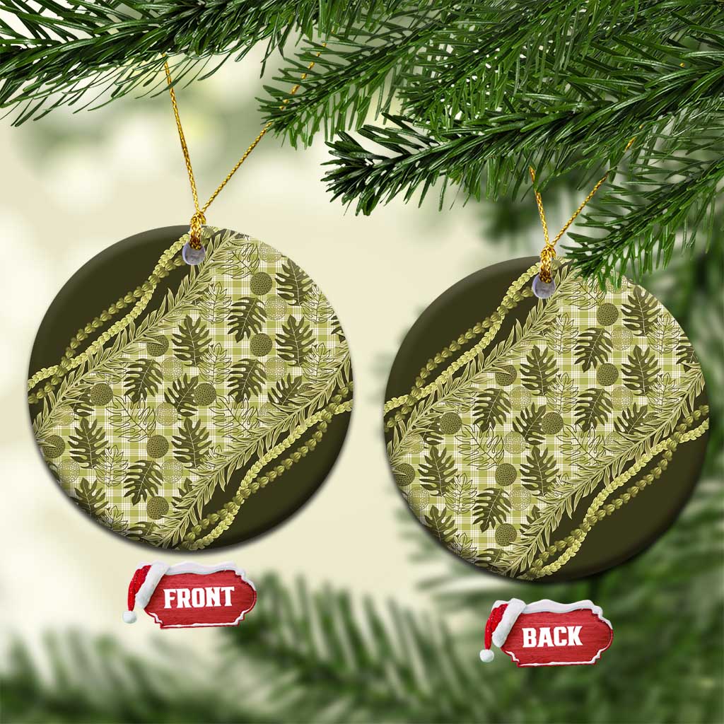 Hawaii Breadfruit Palaka Ceramic Ornament Omaomao Maile Lei - Polynesian Pride