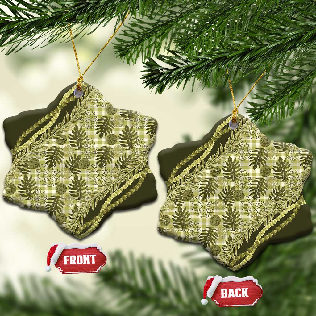 Hawaii Breadfruit Palaka Ceramic Ornament Omaomao Maile Lei - Polynesian Pride