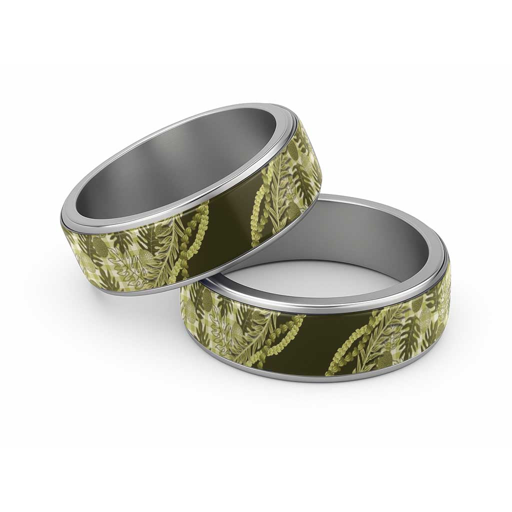 Hawaii Breadfruit Palaka Classic Ring Omaomao Maile Lei LT9 Sliver Green - Polynesian Pride