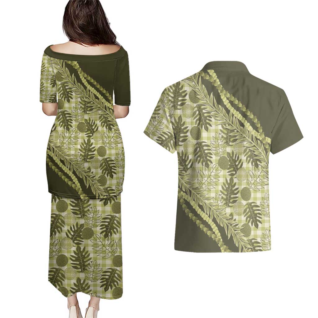 Hawaii Breadfruit Palaka Couples Matching Puletasi and Hawaiian Shirt Omaomao Maile Lei LT9 - Polynesian Pride