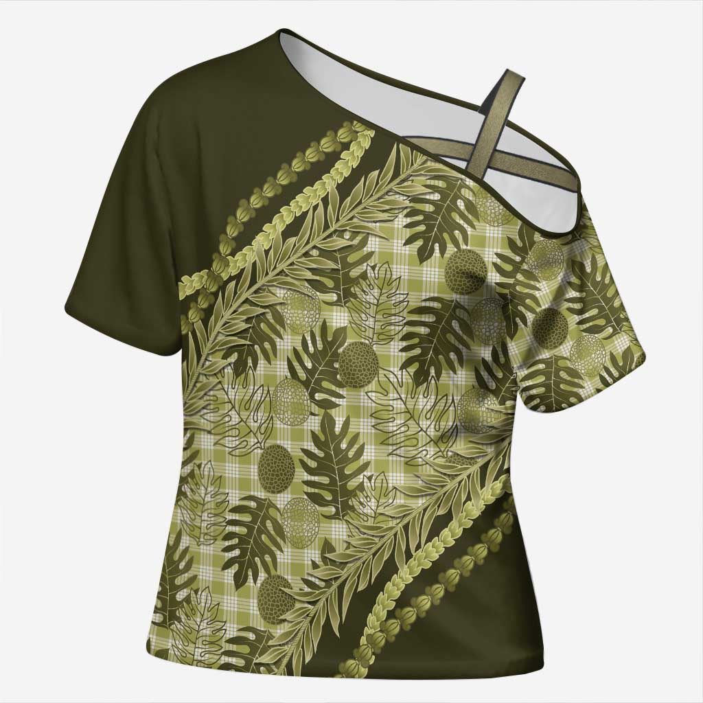 Hawaii Breadfruit Palaka Cross Shoulder Shirt Omaomao Maile Lei LT9 Female Green - Polynesian Pride