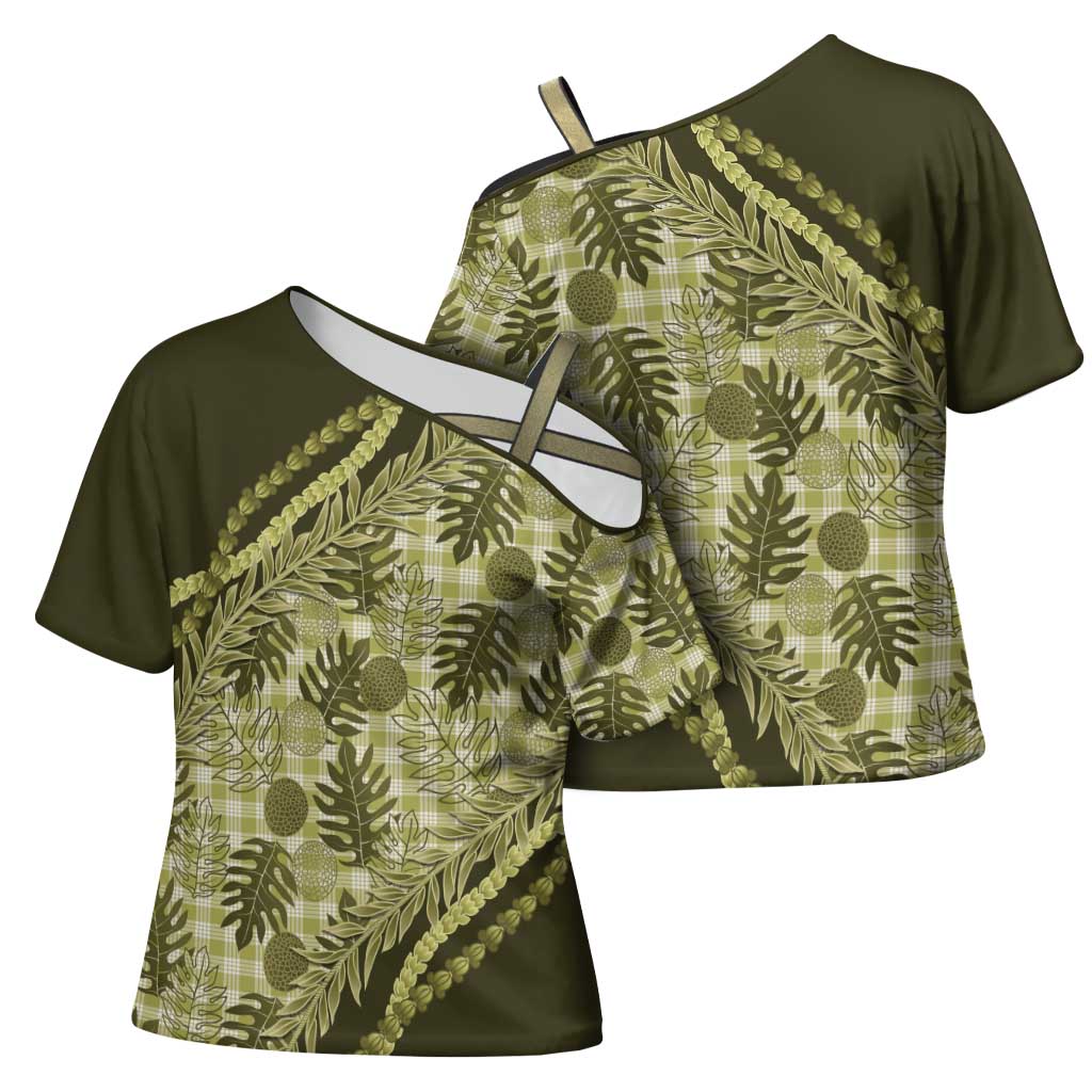 Hawaii Breadfruit Palaka Cross Shoulder Shirt Omaomao Maile Lei LT9 - Polynesian Pride