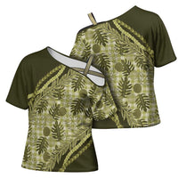 Hawaii Breadfruit Palaka Cross Shoulder Shirt Omaomao Maile Lei LT9 - Polynesian Pride