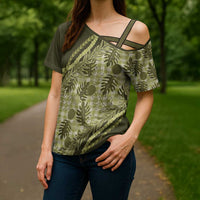 Hawaii Breadfruit Palaka Cross Shoulder Shirt Omaomao Maile Lei LT9 - Polynesian Pride