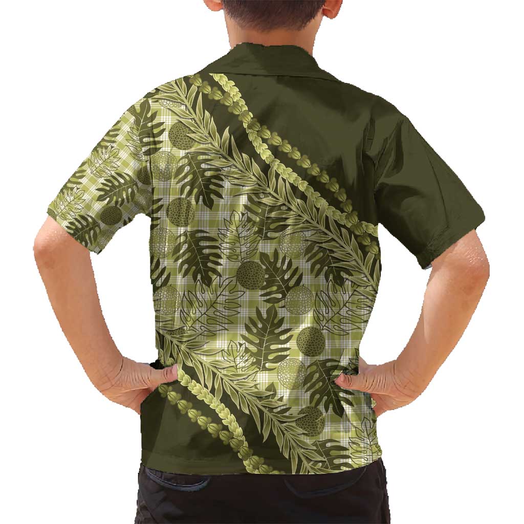 Hawaii Breadfruit Palaka Family Matching Off Shoulder Maxi Dress and Hawaiian Shirt Omaomao Maile Lei - Polynesian Pride