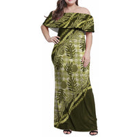 Hawaii Breadfruit Palaka Family Matching Off Shoulder Maxi Dress and Hawaiian Shirt Omaomao Maile Lei - Polynesian Pride