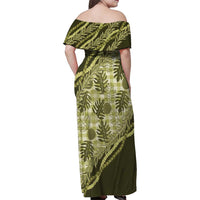Hawaii Breadfruit Palaka Family Matching Off Shoulder Maxi Dress and Hawaiian Shirt Omaomao Maile Lei - Polynesian Pride