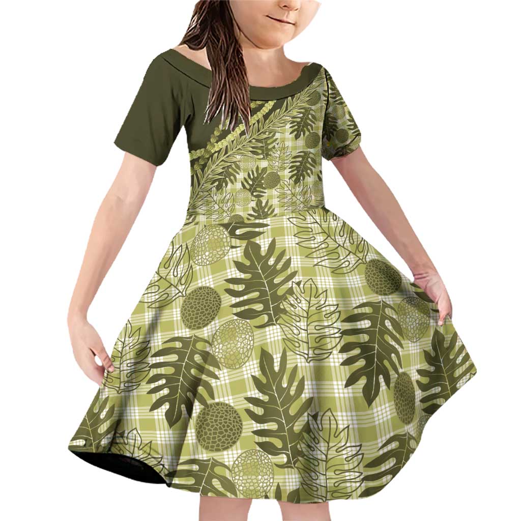 Hawaii Breadfruit Palaka Family Matching Off Shoulder Short Dress and Hawaiian Shirt Omaomao Maile Lei - Polynesian Pride