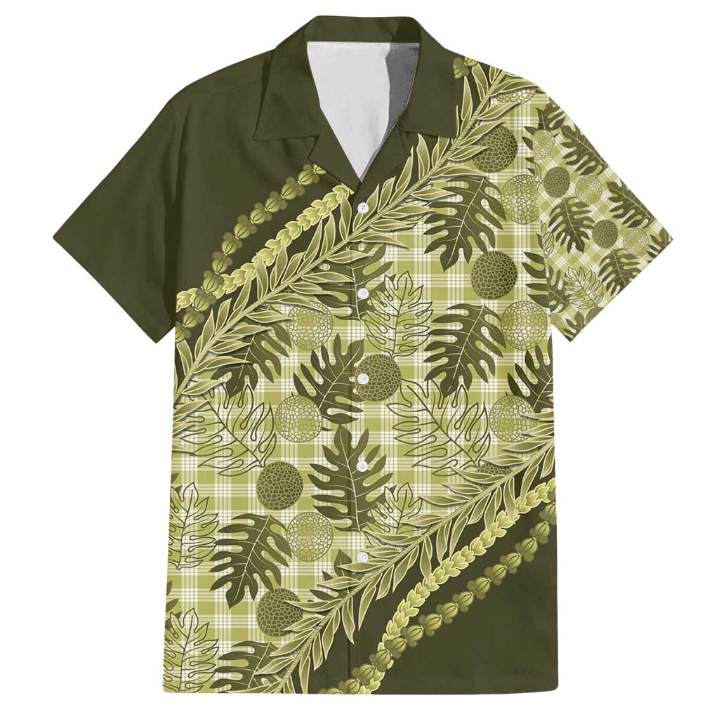 Hawaii Breadfruit Palaka Family Matching Off Shoulder Short Dress and Hawaiian Shirt Omaomao Maile Lei - Polynesian Pride