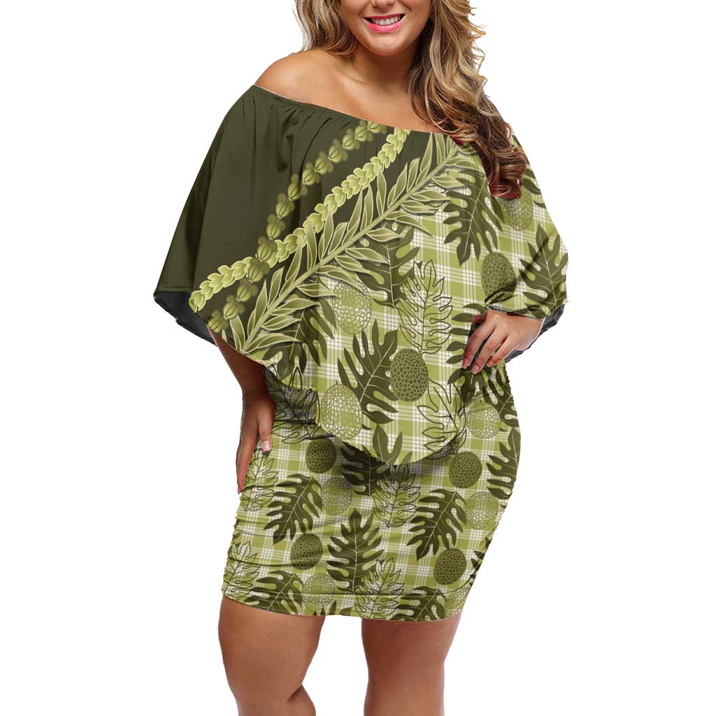 Hawaii Breadfruit Palaka Family Matching Off Shoulder Short Dress and Hawaiian Shirt Omaomao Maile Lei - Polynesian Pride