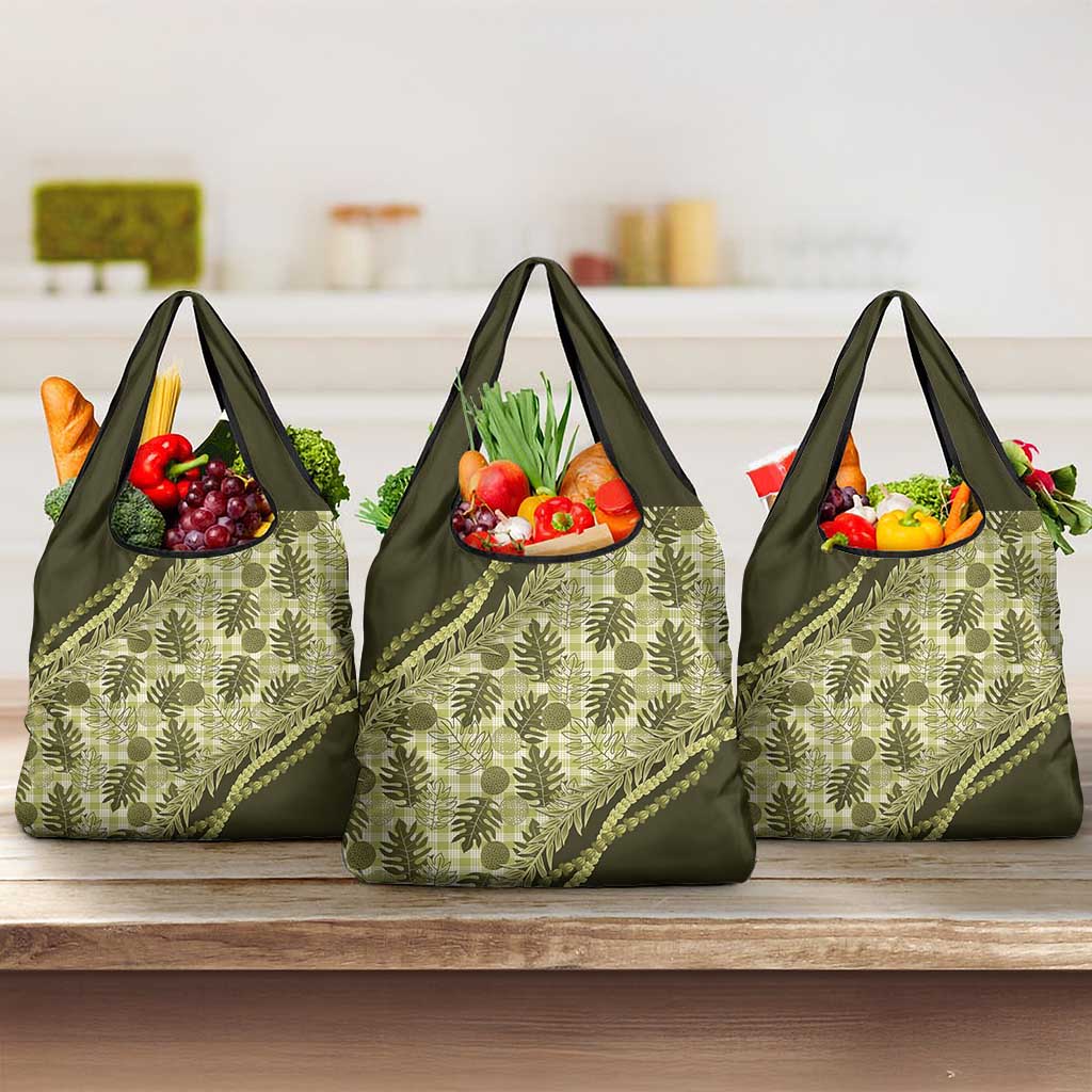 Hawaii Breadfruit Palaka Grocery Bag Omaomao Maile Lei - Polynesian Pride
