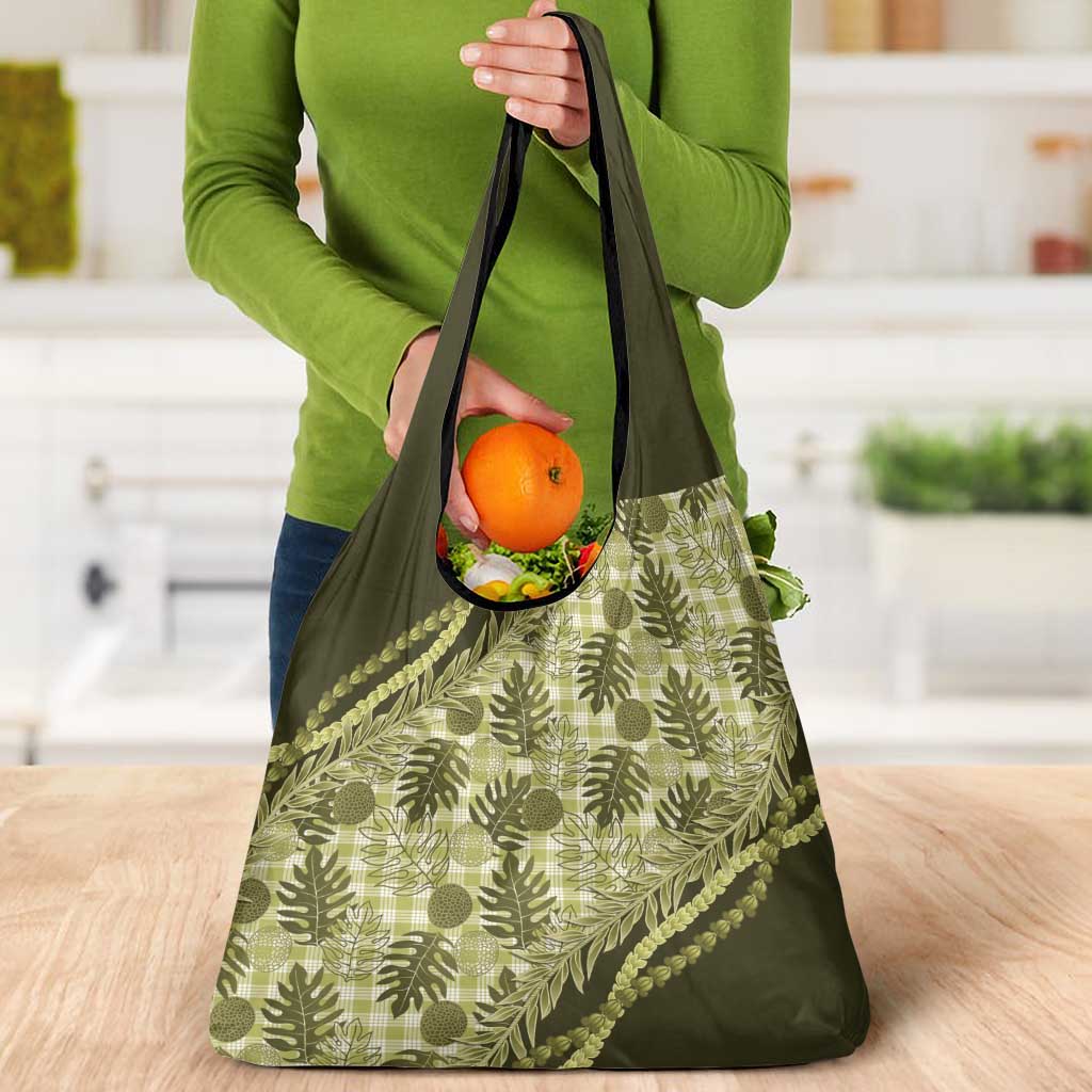 Hawaii Breadfruit Palaka Grocery Bag Omaomao Maile Lei - Polynesian Pride