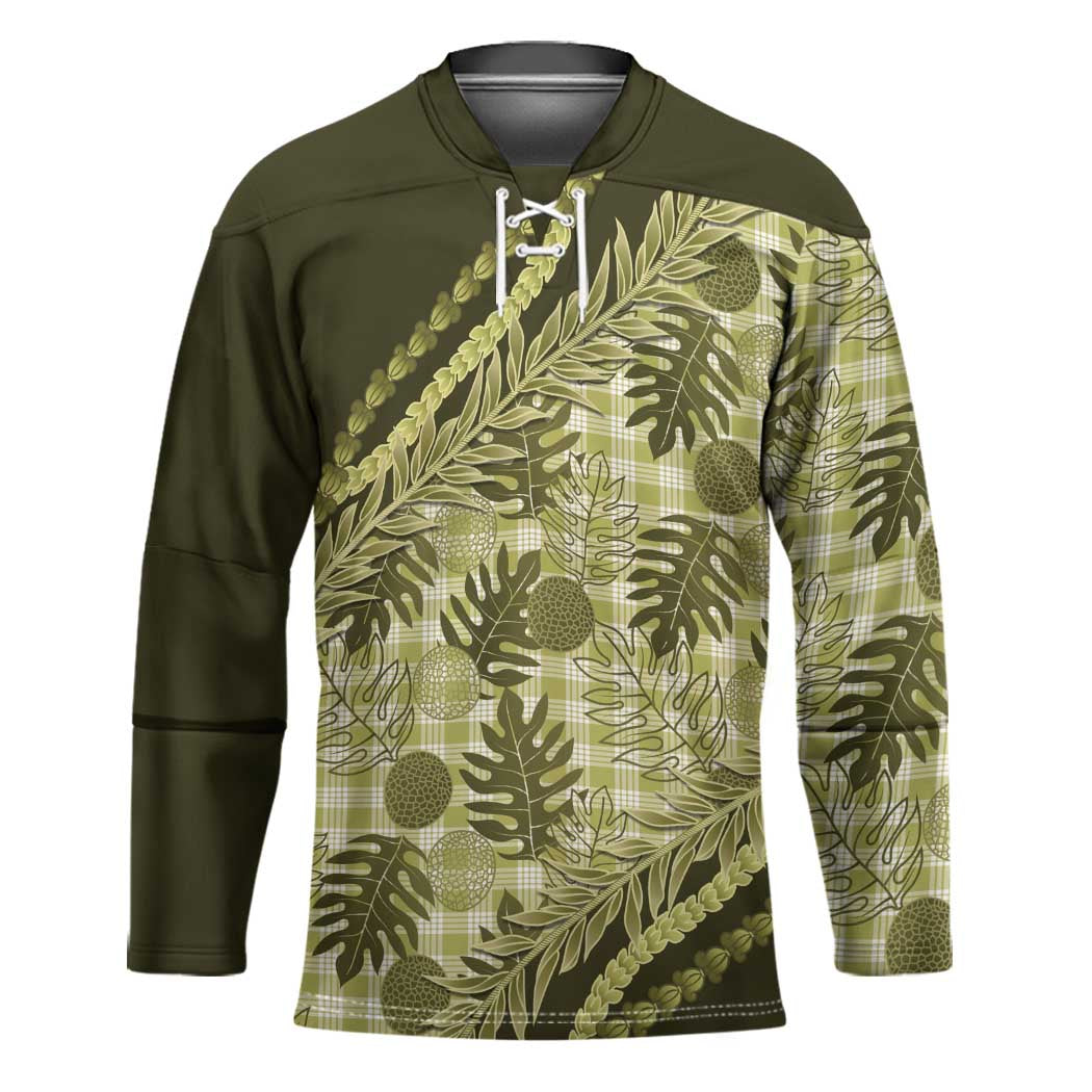 Hawaii Breadfruit Palaka Hockey Jersey Omaomao Maile Lei - Polynesian Pride