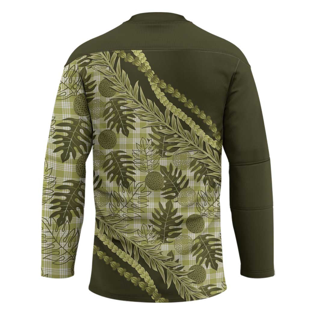Hawaii Breadfruit Palaka Hockey Jersey Omaomao Maile Lei - Polynesian Pride