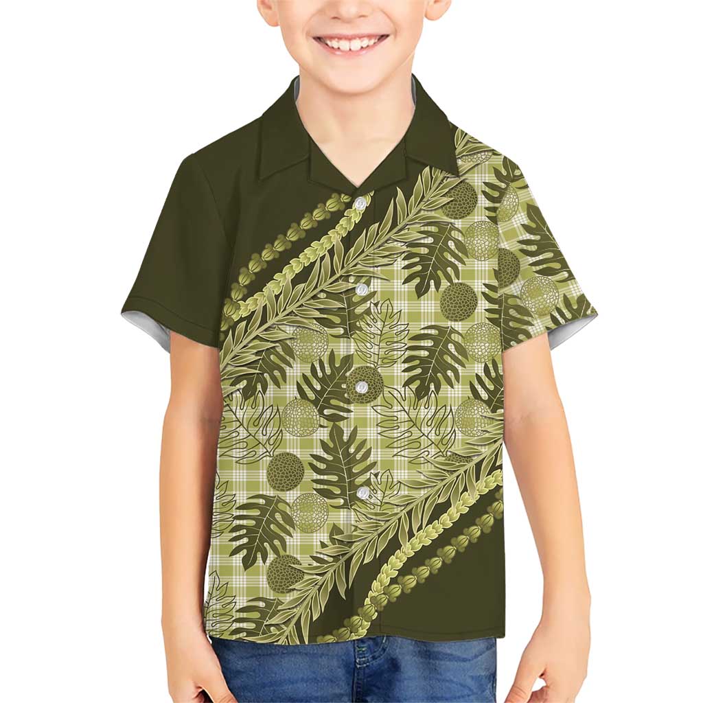 Hawaii Breadfruit Palaka Kid Hawaiian Shirt Omaomao Maile Lei LT9 Kid Green - Polynesian Pride