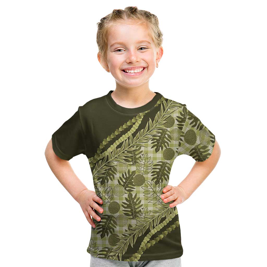 Hawaii Breadfruit Palaka Kid T Shirt Omaomao Maile Lei LT9 Green - Polynesian Pride