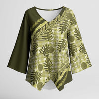 Hawaii Breadfruit Palaka Kimono Sleeve Blouse Omaomao Maile Lei LT9 Female Green - Polynesian Pride