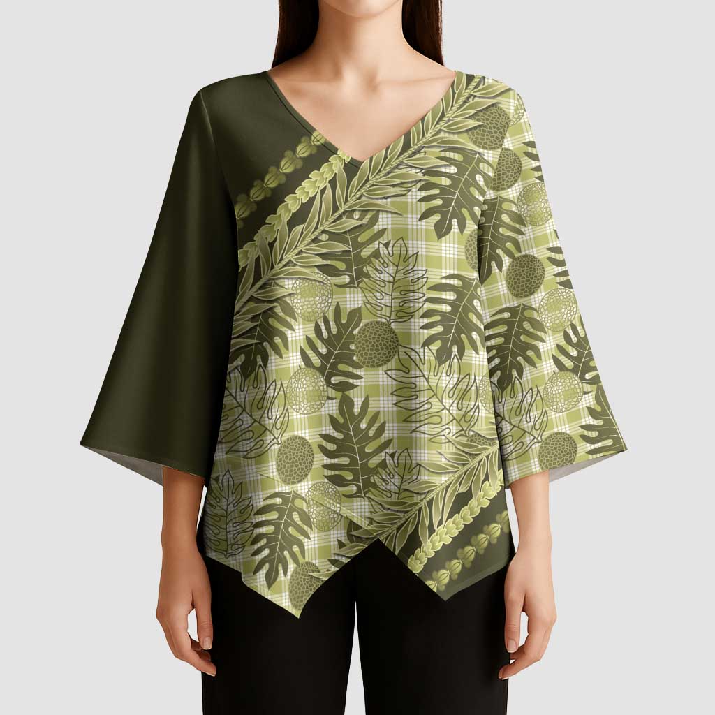 Hawaii Breadfruit Palaka Kimono Sleeve Blouse Omaomao Maile Lei LT9 - Polynesian Pride