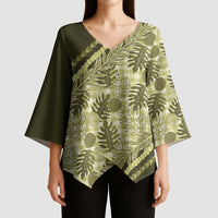 Hawaii Breadfruit Palaka Kimono Sleeve Blouse Omaomao Maile Lei LT9 - Polynesian Pride