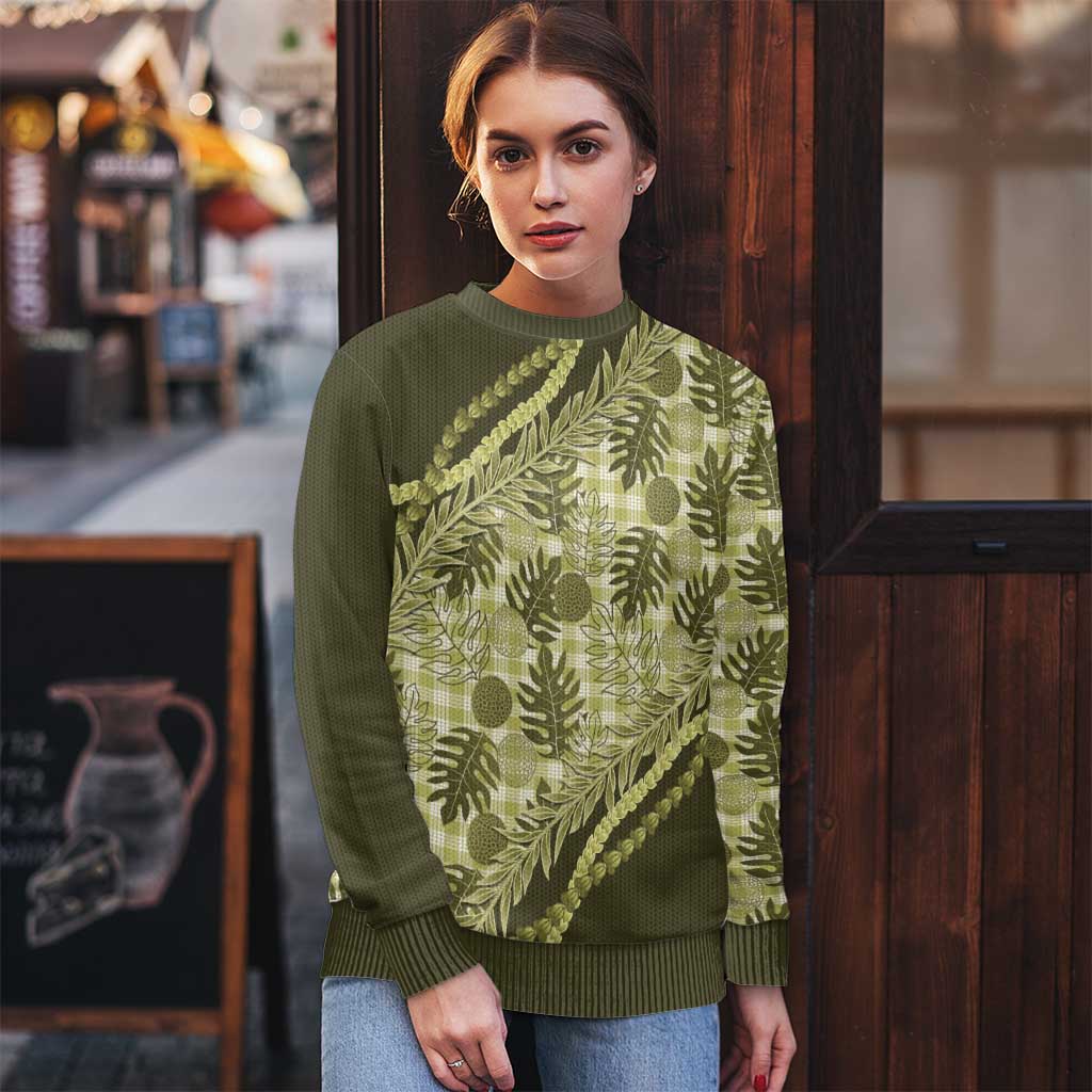 Hawaii Breadfruit Palaka Ugly Christmas Sweater Omaomao Maile Lei - Polynesian Pride