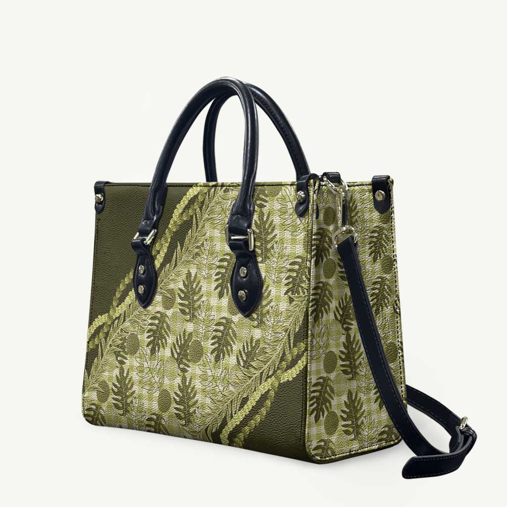 Hawaii Breadfruit Palaka Leather Bag Omaomao Maile Lei LT9 Green - Polynesian Pride