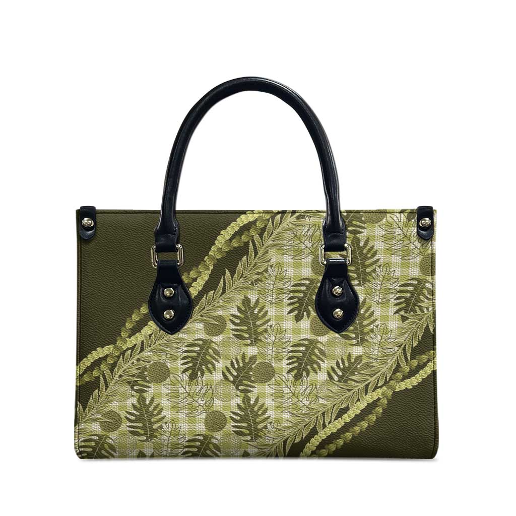 Hawaii Breadfruit Palaka Leather Bag Omaomao Maile Lei LT9 - Polynesian Pride