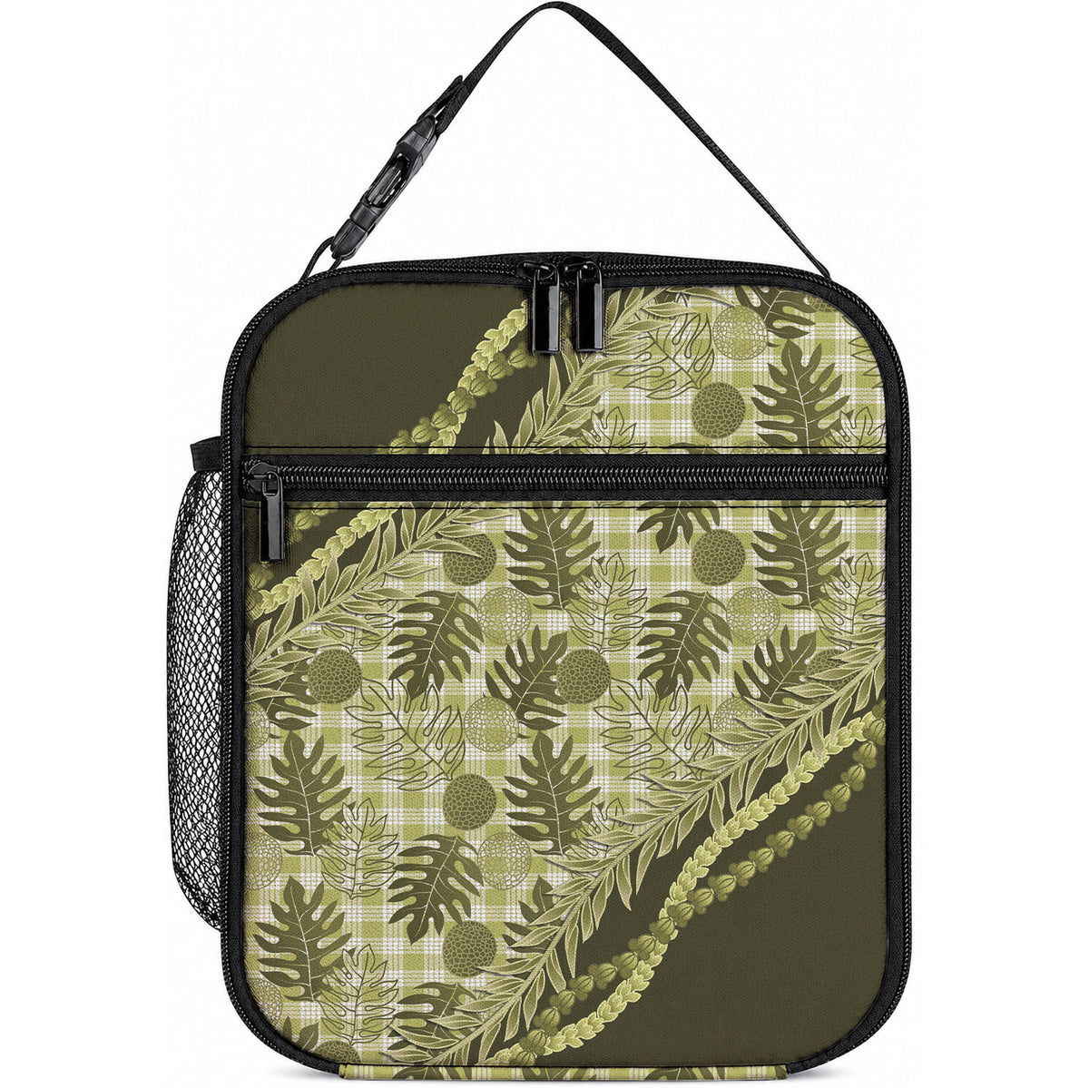 Hawaii Breadfruit Palaka Lunch Bag Omaomao Maile Lei LT9 10.2 × 8.3 × 4.3 inch Green - Polynesian Pride