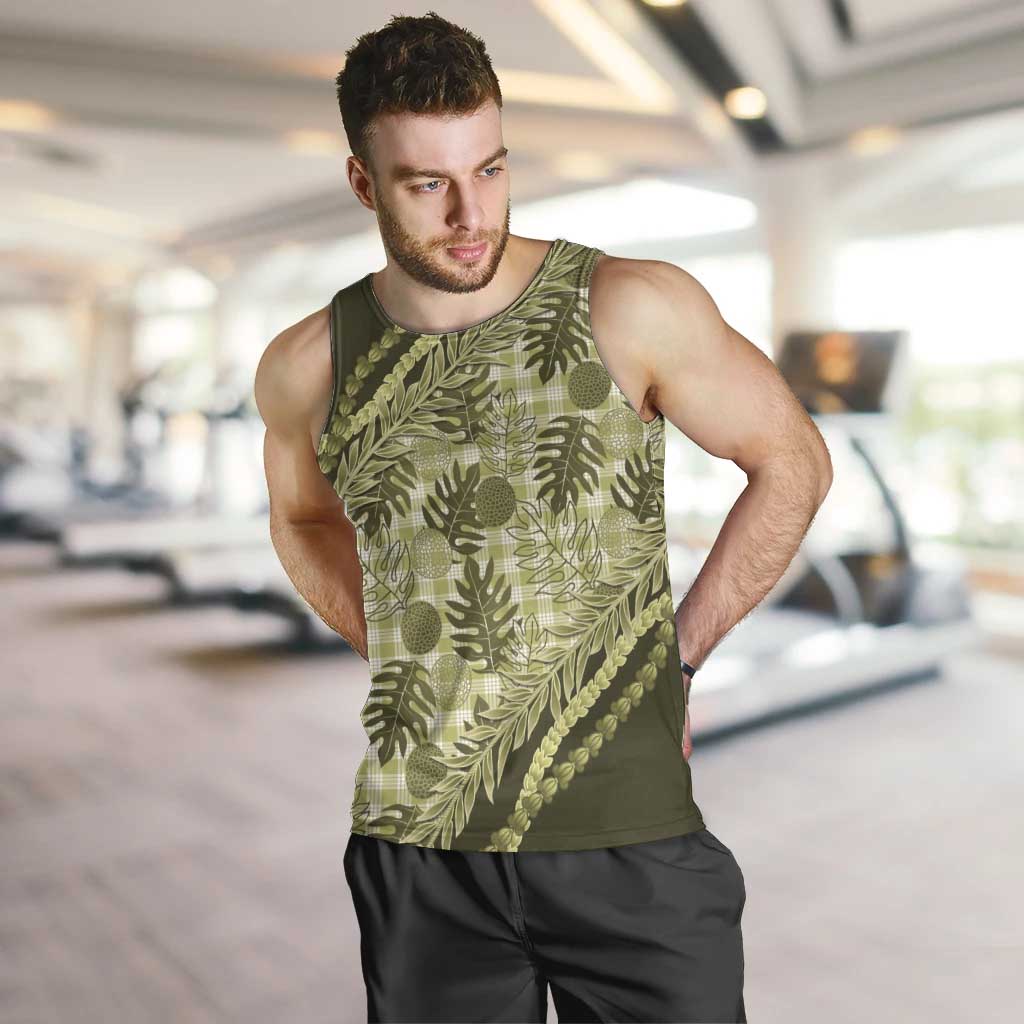 Hawaii Breadfruit Palaka Men Tank Top Omaomao Maile Lei LT9 Green - Polynesian Pride