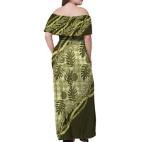 Hawaii Breadfruit Palaka Off Shoulder Maxi Dress Omaomao Maile Lei - Polynesian Pride
