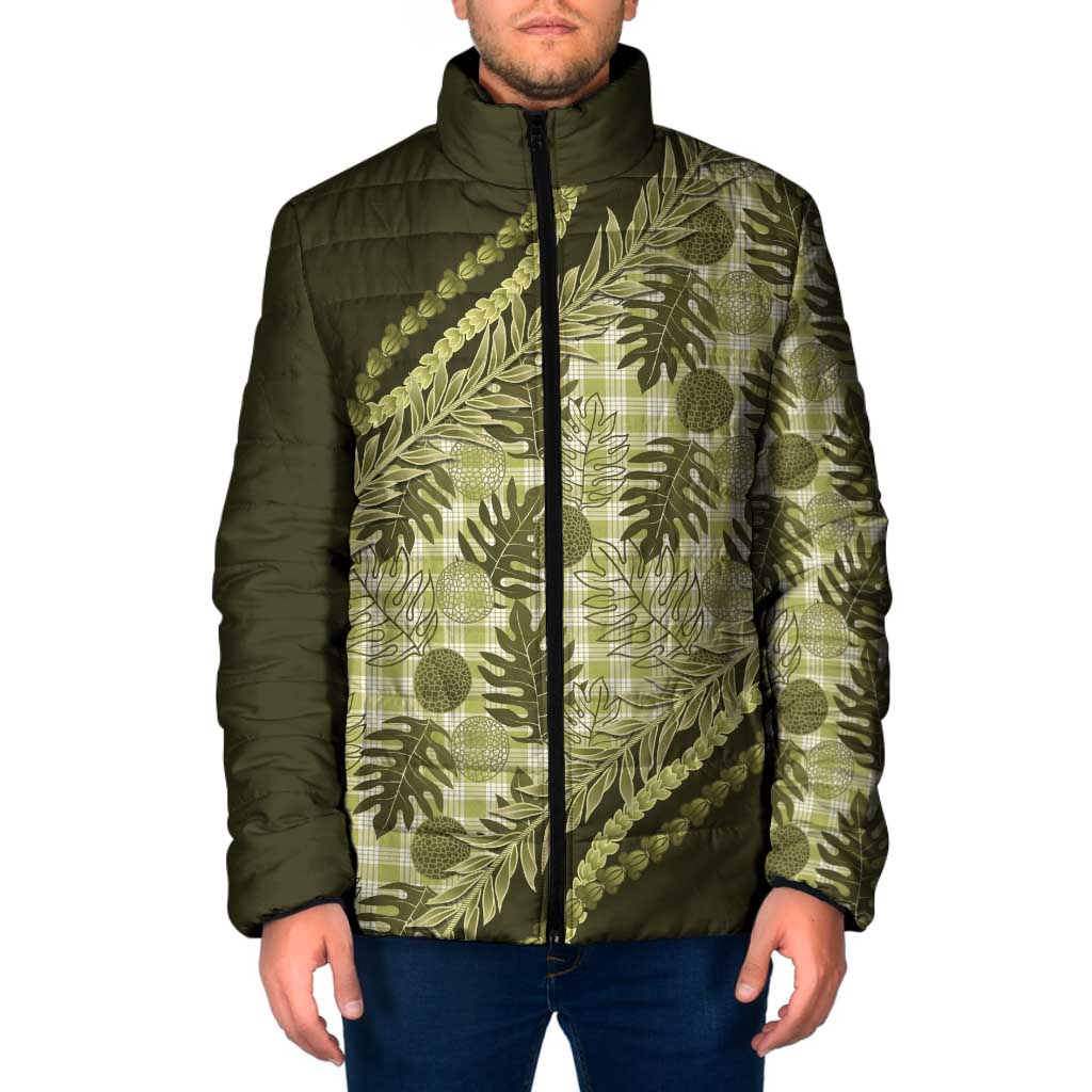 Hawaii Breadfruit Palaka Padded Jacket Omaomao Maile Lei LT9 Men Green - Polynesian Pride