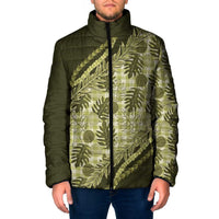 Hawaii Breadfruit Palaka Padded Jacket Omaomao Maile Lei LT9 Men Green - Polynesian Pride