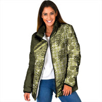 Hawaii Breadfruit Palaka Padded Jacket Omaomao Maile Lei LT9 Women Green - Polynesian Pride