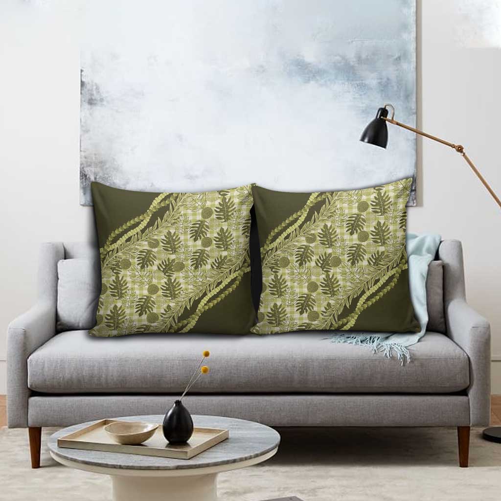Hawaii Breadfruit Palaka Pillow Cover Omaomao Maile Lei - Polynesian Pride