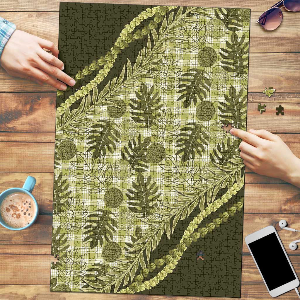 Hawaii Breadfruit Palaka Puzzle Omaomao Maile Lei LT9 Green - Polynesian Pride