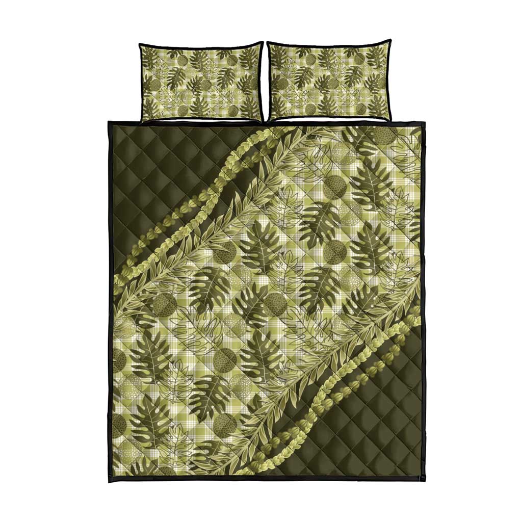 Hawaii Breadfruit Palaka Quilt Bed Set Omaomao Maile Lei - Polynesian Pride