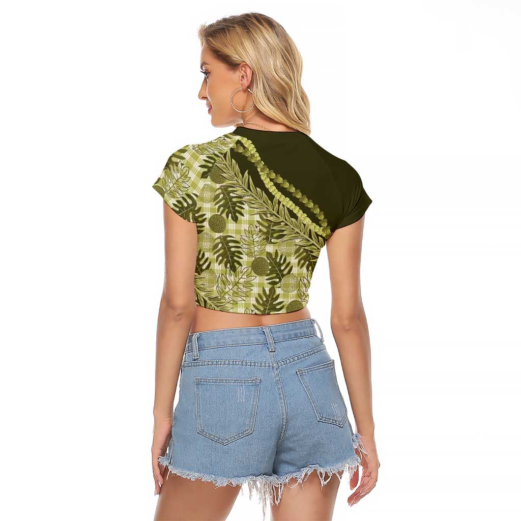 Hawaii Breadfruit Palaka Raglan Cropped T Shirt Omaomao Maile Lei LT9 - Polynesian Pride