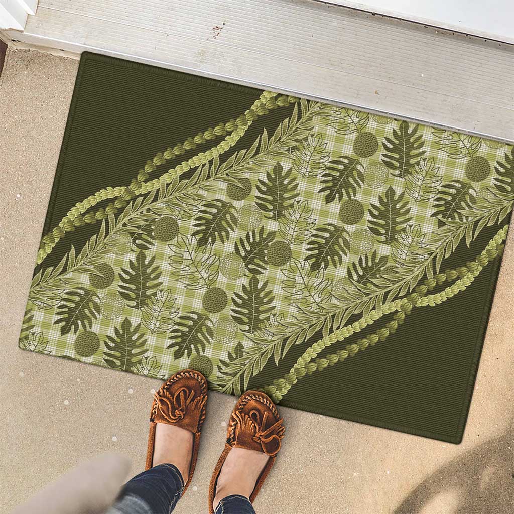 Hawaii Breadfruit Palaka Rubber Doormat Omaomao Maile Lei LT9 - Polynesian Pride