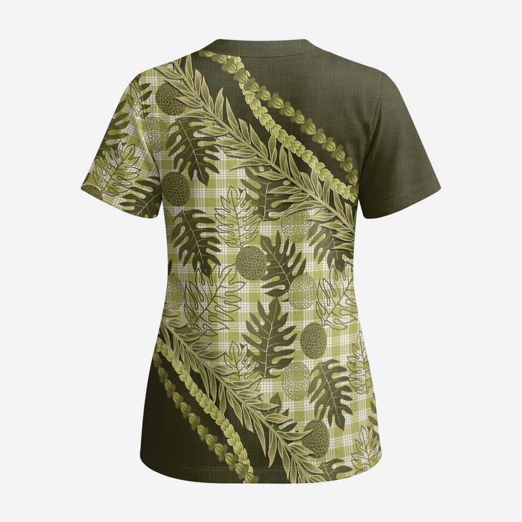 Hawaii Breadfruit Palaka Scrub Top Omaomao Maile Lei LT9 - Polynesian Pride