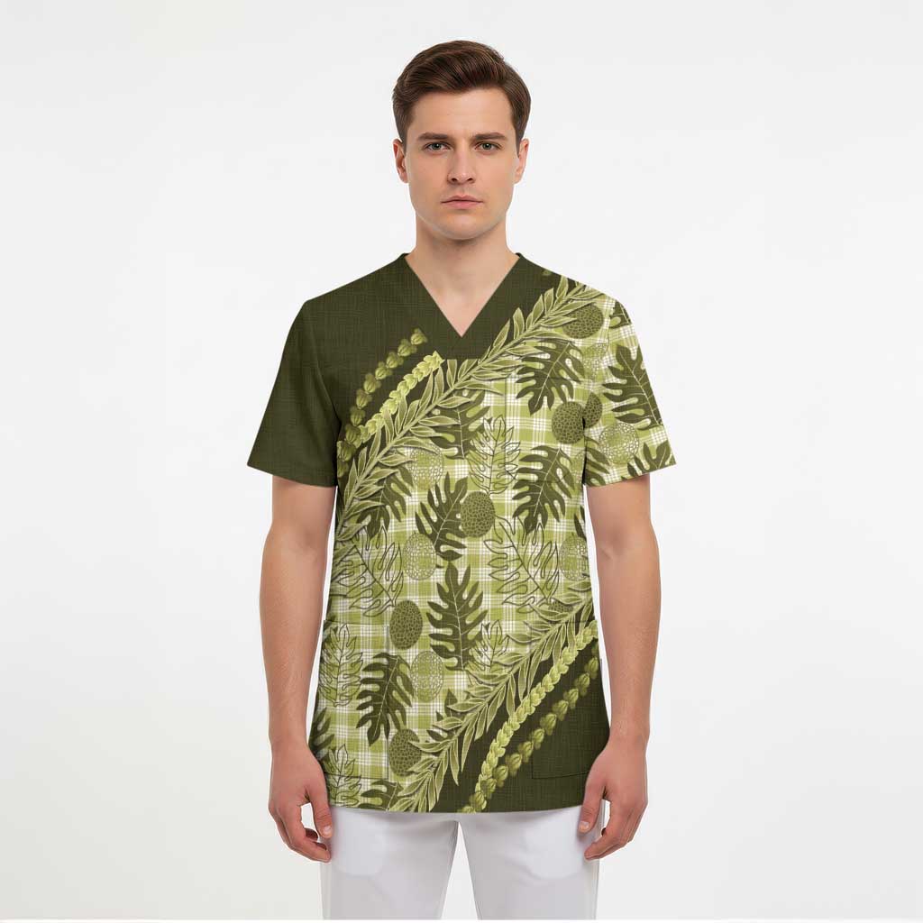 Hawaii Breadfruit Palaka Scrub Top Omaomao Maile Lei LT9 - Polynesian Pride
