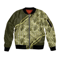 Hawaii Breadfruit Palaka Sleeve Zip Bomber Jacket Omaomao Maile Lei - Polynesian Pride