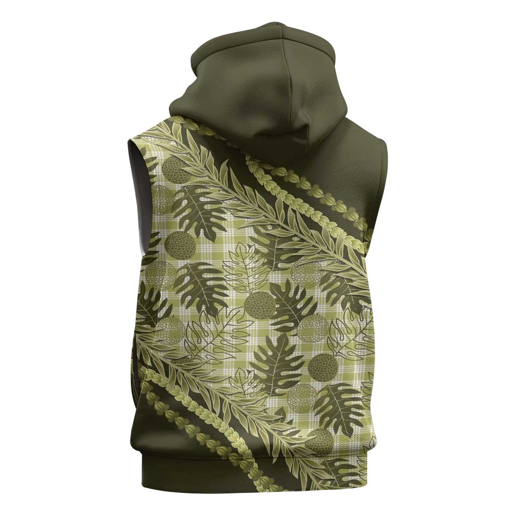 Hawaii Breadfruit Palaka Sleeveless Hoodie Omaomao Maile Lei LT9 - Polynesian Pride