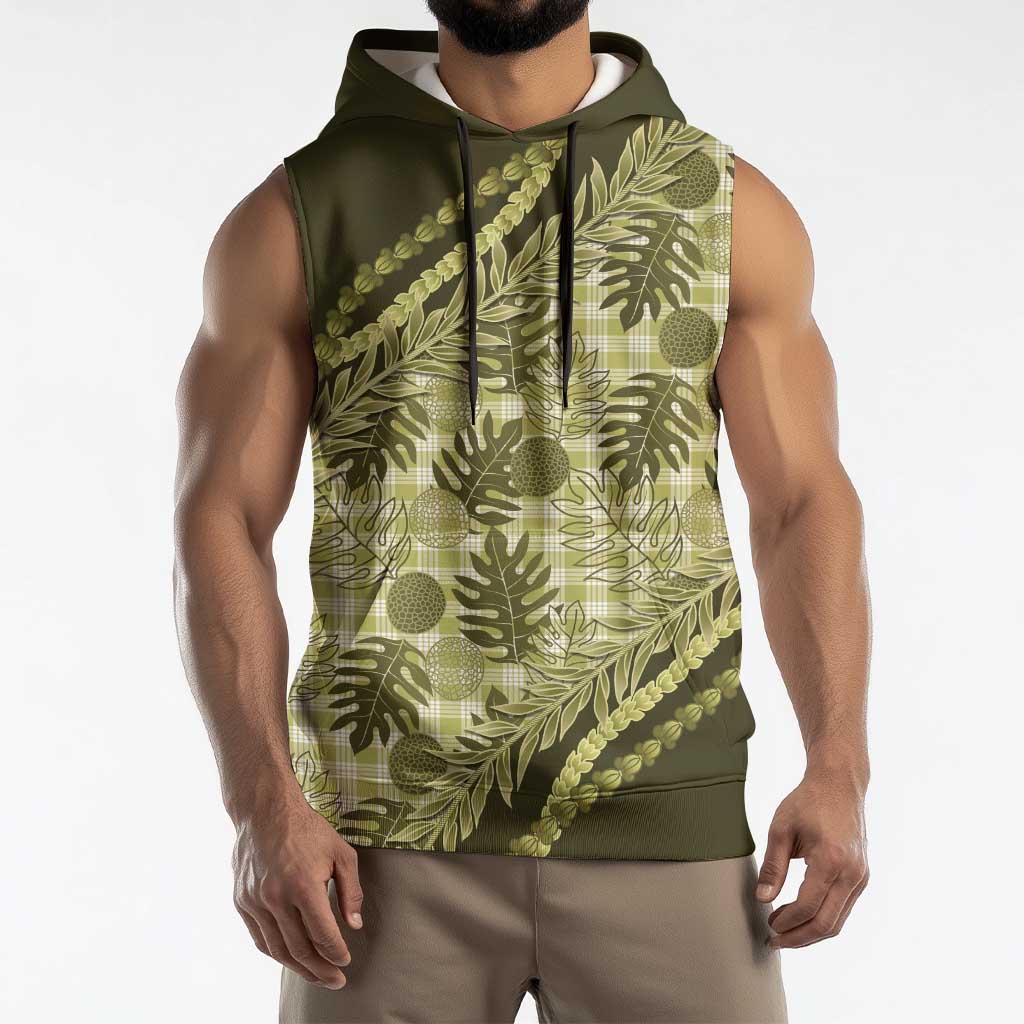 Hawaii Breadfruit Palaka Sleeveless Hoodie Omaomao Maile Lei LT9 - Polynesian Pride