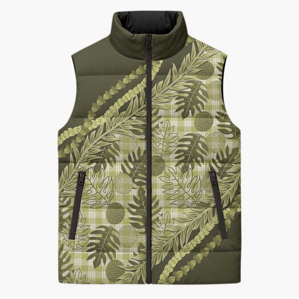 Hawaii Breadfruit Palaka Sleeveless Puffer Jacket Omaomao Maile Lei LT9 Unisex Green - Polynesian Pride