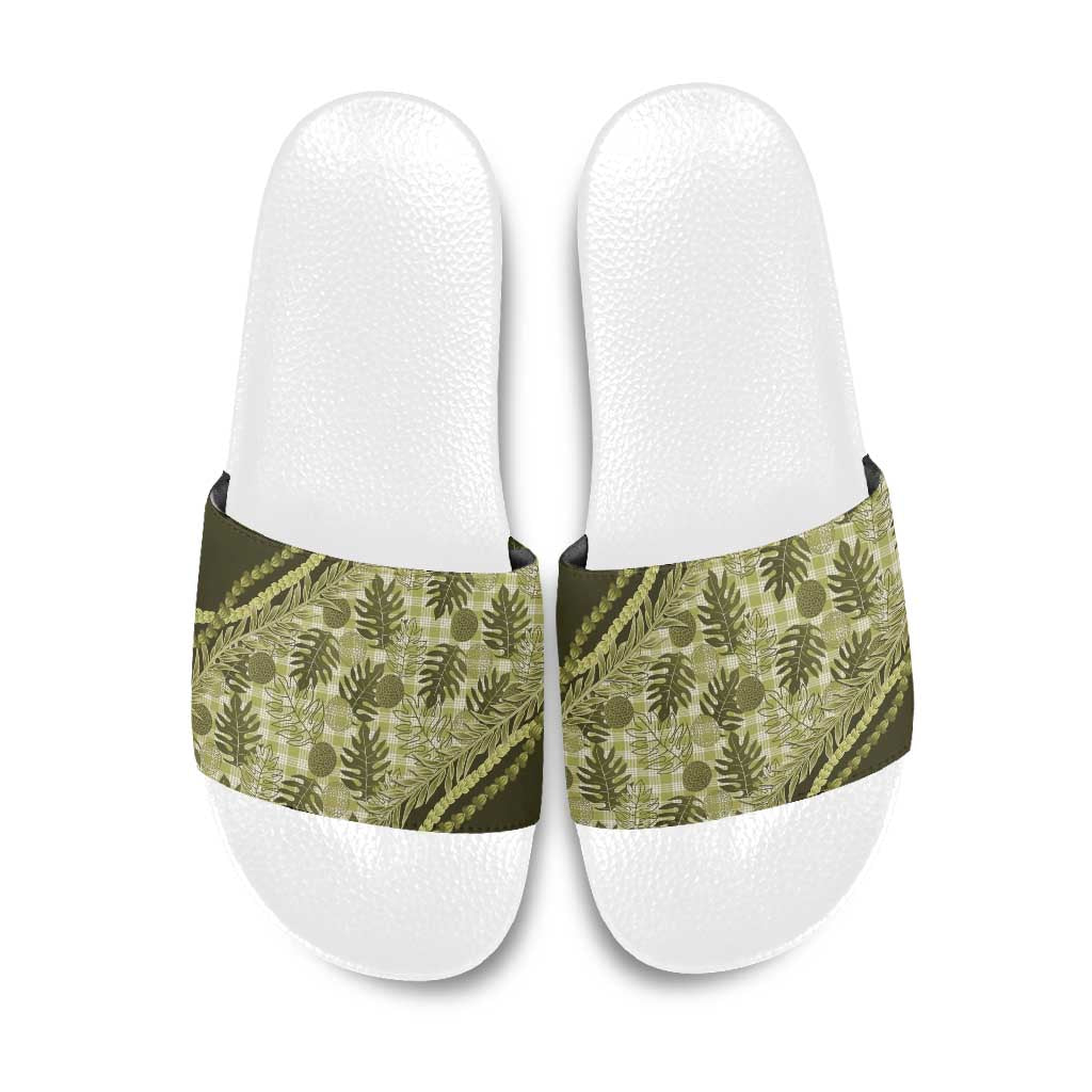 Hawaii Breadfruit Palaka Slide Sandals Omaomao Maile Lei - Polynesian Pride