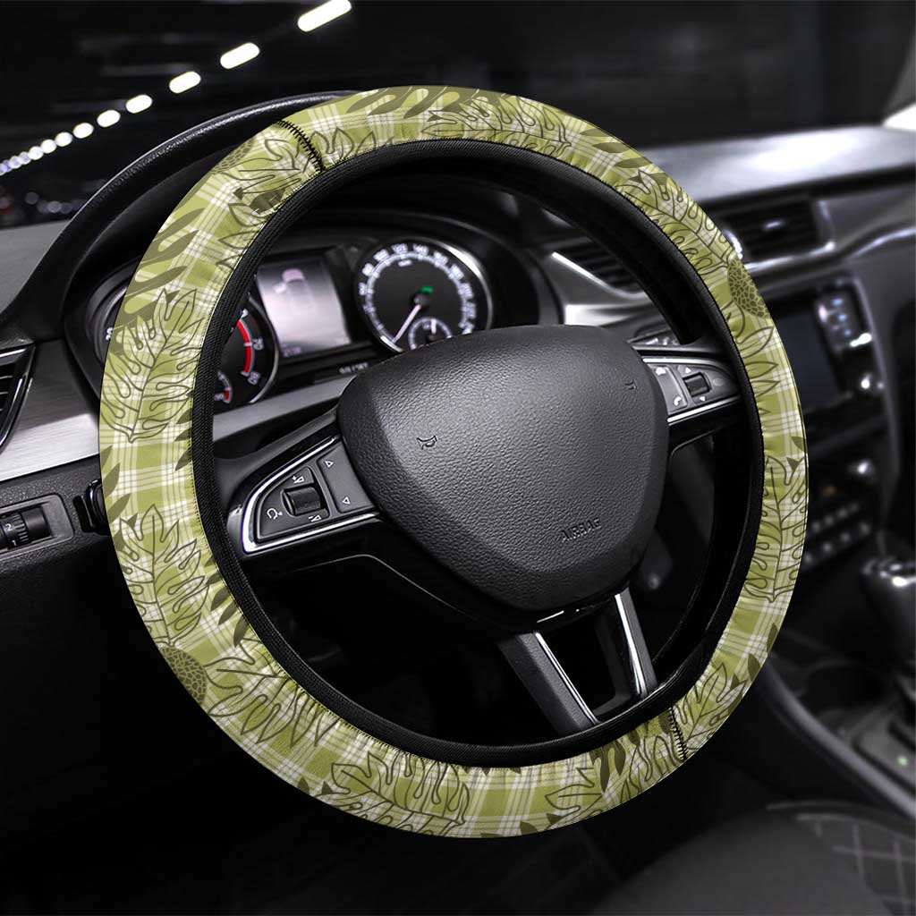 Hawaii Breadfruit Palaka Steering Wheel Cover Omaomao Maile Lei - Polynesian Pride
