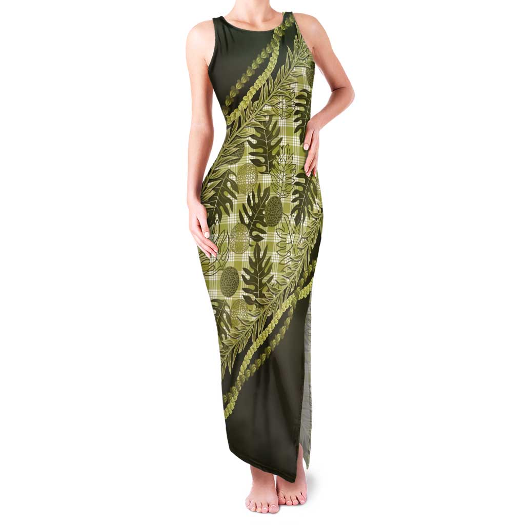 Hawaii Breadfruit Palaka Tank Maxi Dress Omaomao Maile Lei - Polynesian Pride