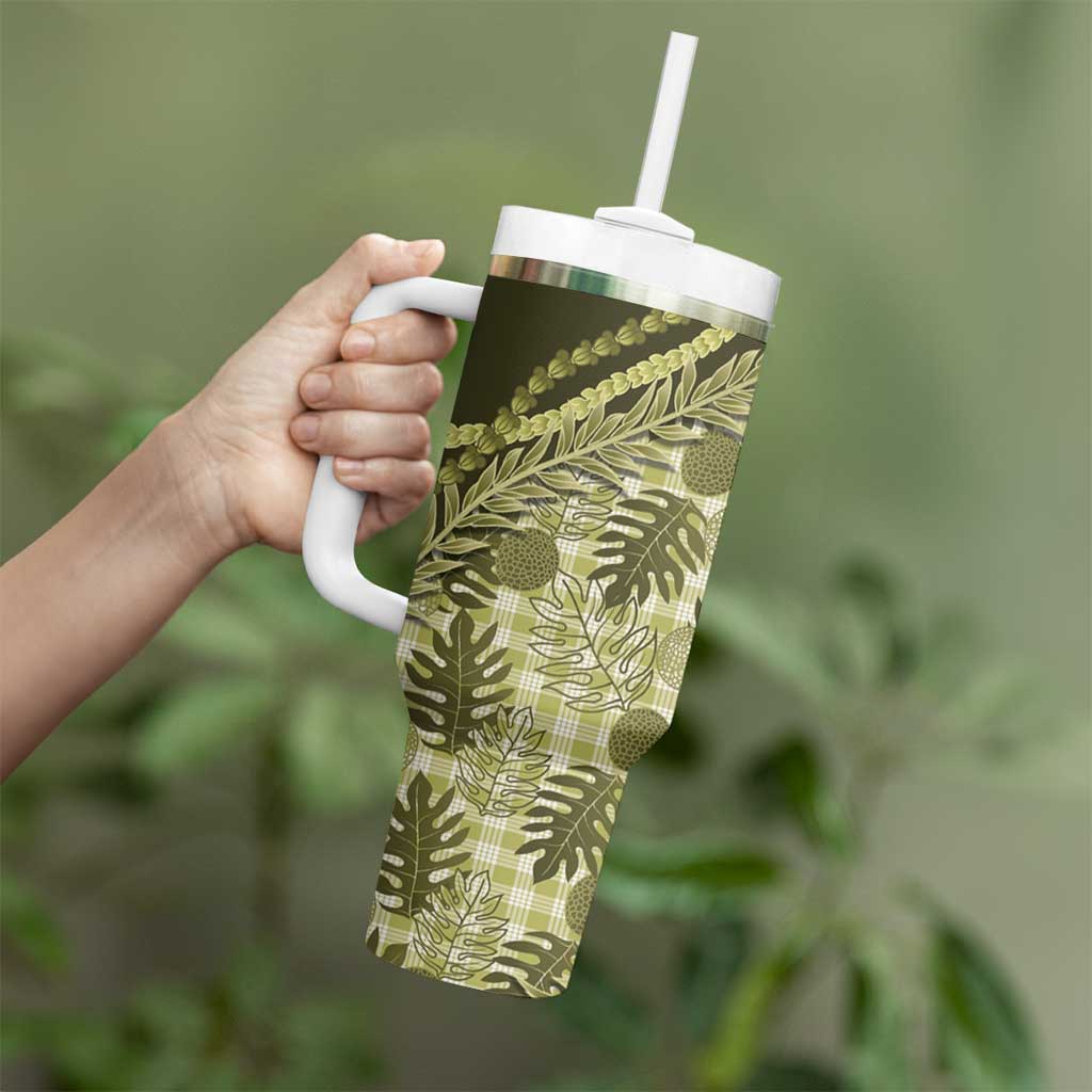 Hawaii Breadfruit Palaka Tumbler With Handle Omaomao Maile Lei - Polynesian Pride