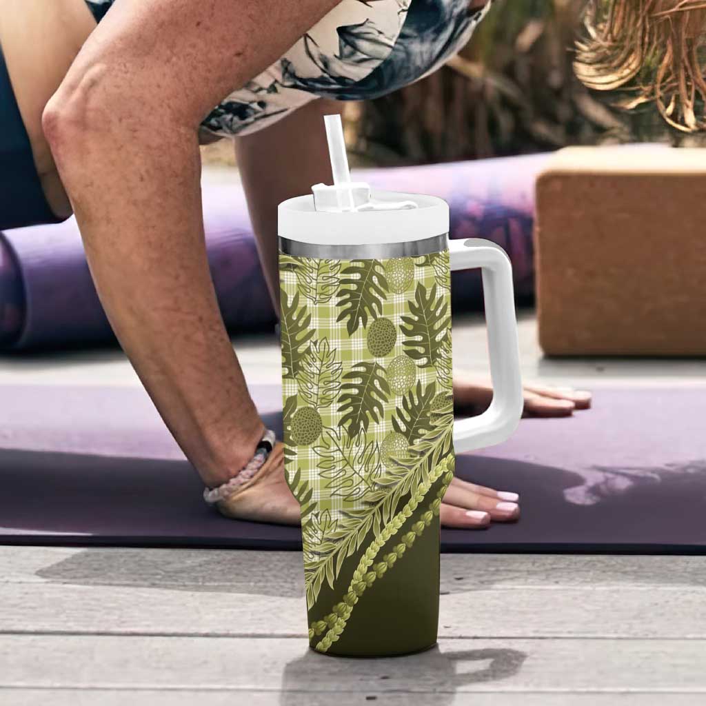 Hawaii Breadfruit Palaka Tumbler With Handle Omaomao Maile Lei - Polynesian Pride